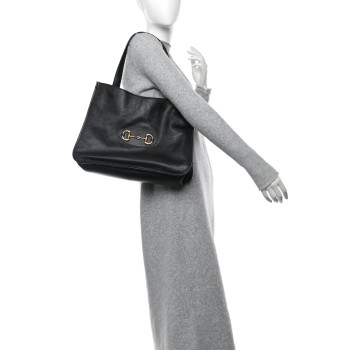 GUCCI New Sakai Calfskin Lux Horsebit 1955 Tote Bag Black