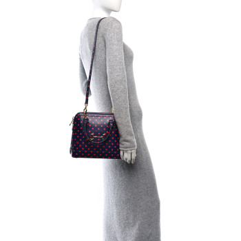 GUCCI Shangai Calfskin Polka Dot Small Horsebit 1955 Top Handle Bag Blue Red