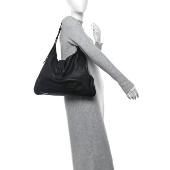 GUCCI Goatskin Monochrome Large Aphrodite Shoulder Bag Black