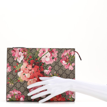 GUCCI GG Supreme Monogram Blooms Large Cosmetic Case Beige Multicolor Dry Rose