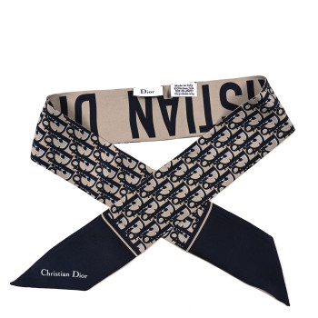 CHRISTIAN DIOR Silk Oblique Mitzah Scarf Bleu Marine
