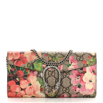 GUCCI GG Supreme Monogram Blooms Dionysus Chain Clutch Wallet Beige Multicolor Dry Rose