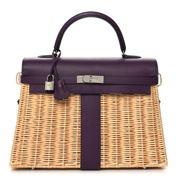 HERMES Wicker Swift Picnic Kelly 35 Naturel Cassis