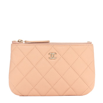 CHANEL Caviar Quilted Small Cosmetic Case Light Beige