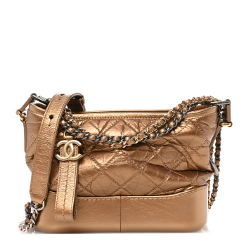 CHANEL Metallic Aged Calfskin Quilted Small Gabrielle Hobo Bronze