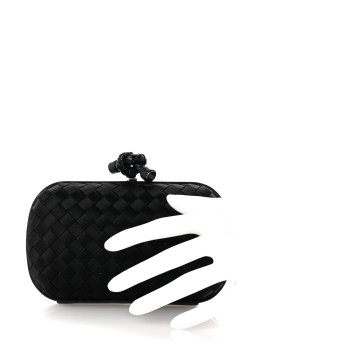 BOTTEGA VENETA Satin Intreccio Impero Knot Clutch Black