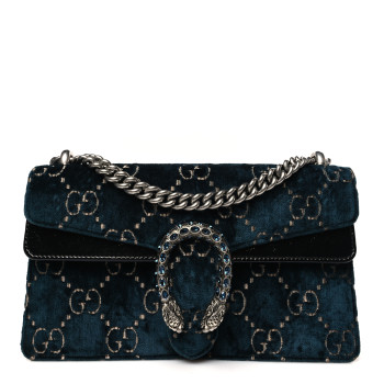 GUCCI Velvet Skipper Crystal GG Monogram Small Dionysus Shoulder Bag Blue Beige Black