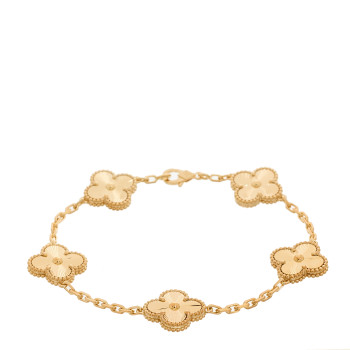 VAN CLEEF & ARPELS 18K Yellow Gold 5 Motifs Guilloche Vintage Alhambra Bracelet