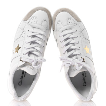 CHRISTIAN DIOR Calfskin Suede Dior Star Low Top Sneakers 37.5 White Gold
