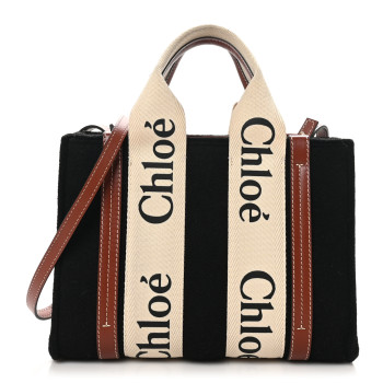 CHLOE Felt Calfskin Small Woody Ribbon Tote With Strap Black