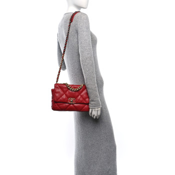 CHANEL Lambskin Quilted Medium Chanel 19 Flap Red