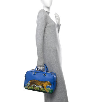 GUCCI Calfskin Sylvie Web Tiger Print Top Handle Shoulder Bag Multicolor Dark Sky