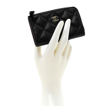 CHANEL Caviar Quilted Zipped Key Holder Case Black