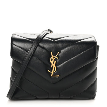 SAINT LAURENT Calfskin Y Quilted Monogram Toy Loulou Crossbody Bag Black