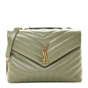 SAINT LAURENT Calfskin Y Quilted Monogram Medium Loulou Chain Satchel Light Sage
