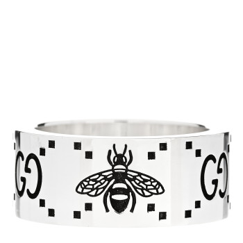 GUCCI Sterling Silver GG Bee Band Ring 56 7.75