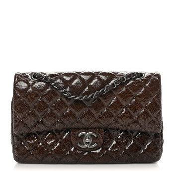 CHANEL Crinkled Patent Quilted Medium Double Flap Brown CHANEL Crinkled Patent Quilted Medium Double Flap Brown