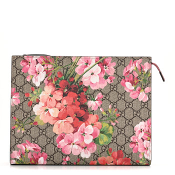 GUCCI GG Supreme Monogram Blooms Large Cosmetic Case Beige Multicolor Dry Rose