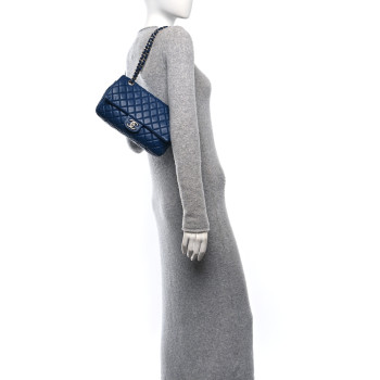 CHANEL Lambskin Quilted Medium Double Flap Blue