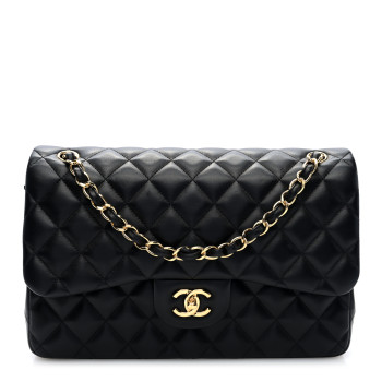CHANEL Lambskin Quilted Jumbo Double Flap Black