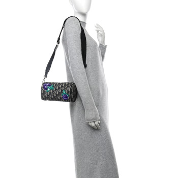 CHRISTIAN DIOR X KENNY SCHARF Oblique Canvas Embroidered Patches Roller Messenger Bag Charcoal
