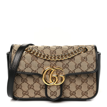 GUCCI Monogram Matelasse Diagonal Mini GG Marmont Shoulder Bag Beige Black