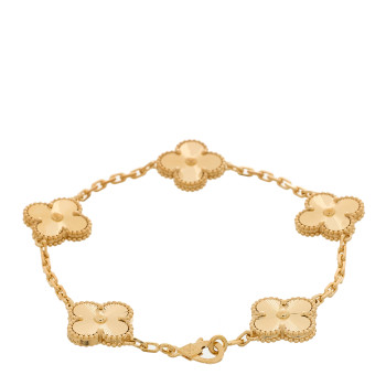 VAN CLEEF & ARPELS 18K Yellow Gold 5 Motifs Guilloche Vintage Alhambra Bracelet