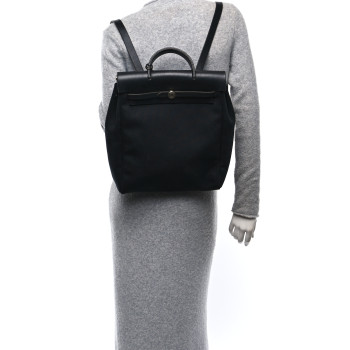 HERMES Toile Vache Calfskin Herbag 30 PM Backpack Black