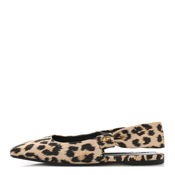 CHRISTIAN DIOR Shiny Nylon Leopard Print Mizza Slingback Flat 38.5 Natural CHRISTIAN DIOR Shiny Nylon Leopard Print Mizza Slingback Flat 38.5 Natural