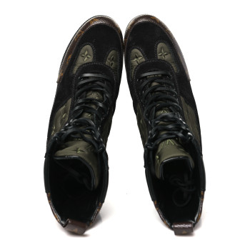 LOUIS VUITTON Nylon Embroidered Monogram Suede Laureate Platform Desert Boots 38 Kaki