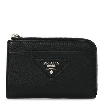 PRADA Vitello Daino Triangle Zip Around Keychain Black