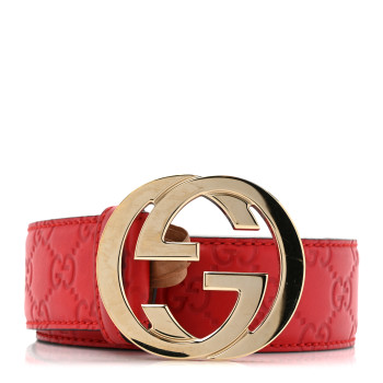 GUCCI Guccissima Signature Interlocking G Belt 90 36 Hibiscus Red