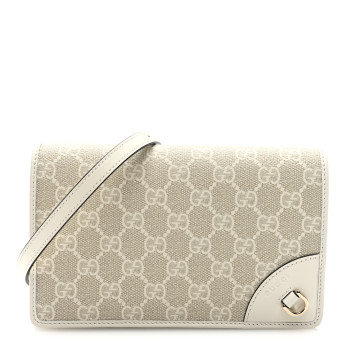 GUCCI GG Emblem Monogram Wallet With Strap Beige White