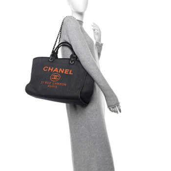 CHANEL Denim Medium Deauville Tote Blue Orange