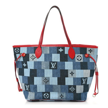 LOUIS VUITTON Denim Damier Monogram Patchwork Neverfull Blue Rouge