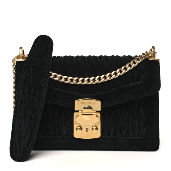 MIU MIU Velluto Matelasse Confidential Chain Shoulder Bag Black