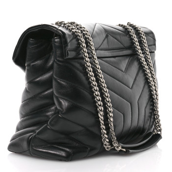 SAINT LAURENT Calfskin Y Quilted Monogram Medium Loulou Chain Satchel Black