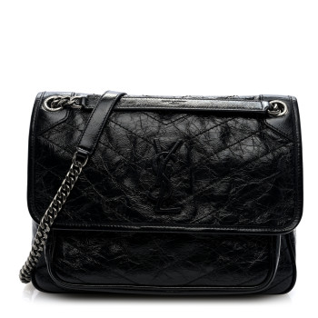 SAINT LAURENT Crinkled Calfskin Matelasse Monogram Medium Niki Chain Satchel Black SAINT LAURENT Crinkled Calfskin Matelasse Monogram Medium Niki Chain Satchel Black