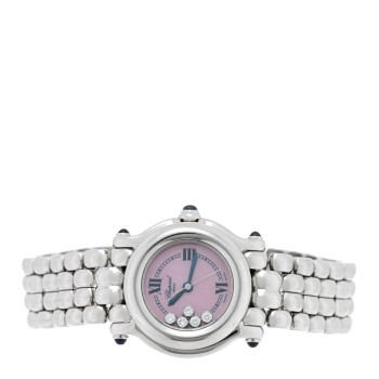 CHOPARD Stainless Steel 5 Diamond 26mm Happy Sport Quartz Watch Pink