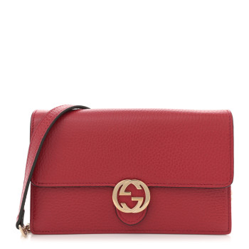 GUCCI Dollar Calfskin Interlocking G Chain Wallet Red