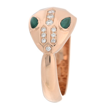 BULGARI 18K Rose Gold Diamond Malachite Serpenti Ring 53 6.5