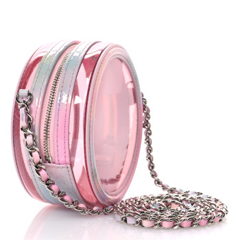 CHANEL PVC Lambskin Filigree Round Clutch With Chain Pink