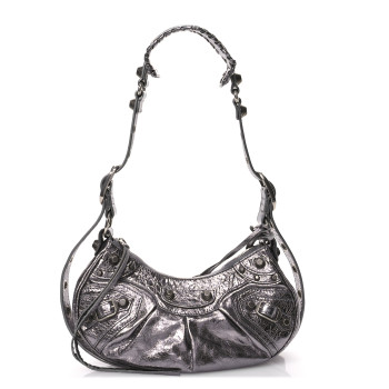 BALENCIAGA Metallic Agneau Arena Le Cagole Shoulder Bag XS Silver