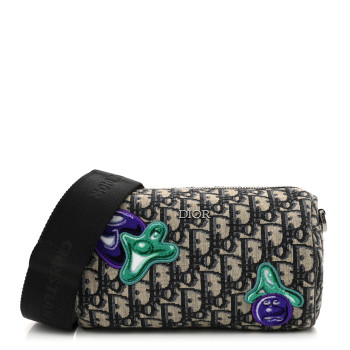 CHRISTIAN DIOR X KENNY SCHARF Oblique Canvas Embroidered Patches Roller Messenger Bag Charcoal