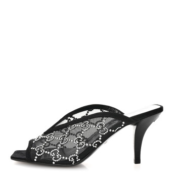 GUCCI Tela Retino Kid Scamosciato Crystal GG Monogram Square G 95mm Slide Sandals 35 Black