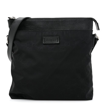 GUCCI Nylon Monogram Dollar Calfskin Flat Messenger Bag Black
