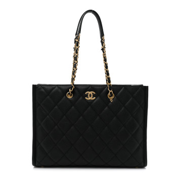 CHANEL Caviar Quilted Chain Large Shopping Tote With Coin Purse Black