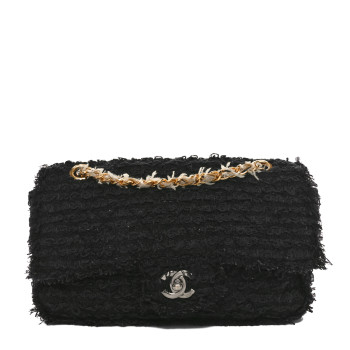 CHANEL Tweed Quilted Medium Single Flap Black