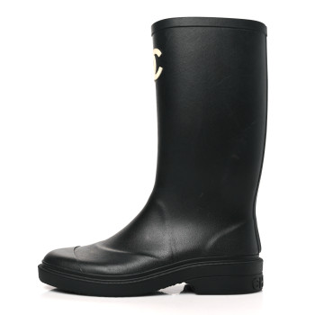 CHANEL Caoutchouk CC High Boots 38 Black