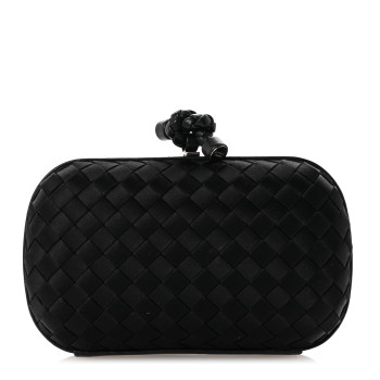 BOTTEGA VENETA Satin Intreccio Impero Knot Clutch Black